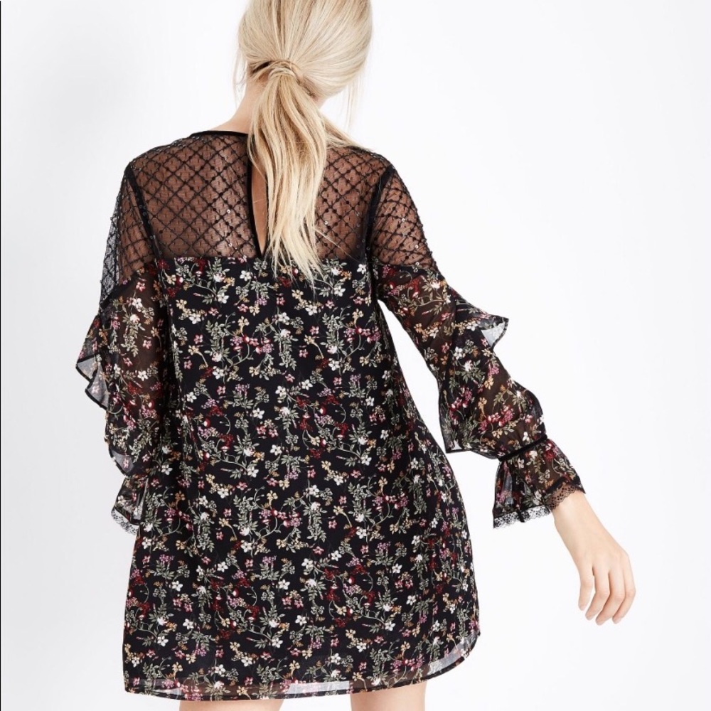 New Look Floral and Sequin Mesh Tunic Dress
